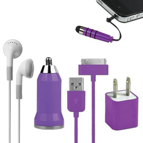 iCover 5-in-1 Travel Kit for iPhone 4/4S and 4th Generation iPods - Purple