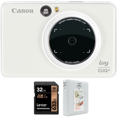 Canon IVY Cliq+ Instant Camera Printer w/ App Pearl White + 32GB Card and Album