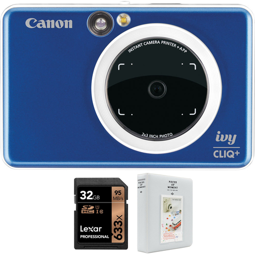 Canon IVY Cliq+ Instant Camera Printer w/ App Sapphire Blue + 32GB Card & Album