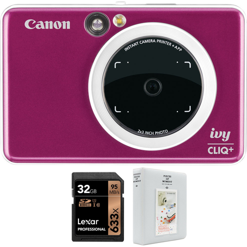 Canon IVY Cliq+ Instant Camera Printer w/ App Ruby Red + 32GB Card and Album