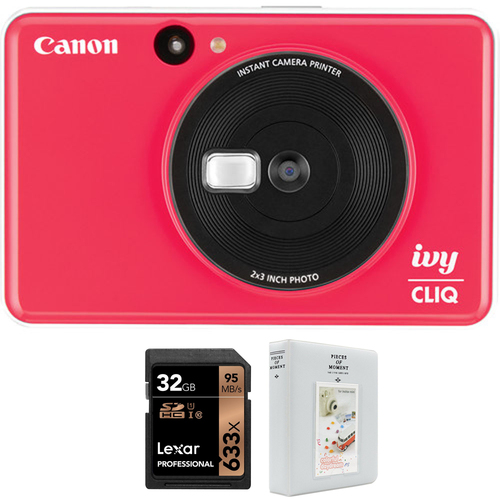 Canon IVY CLIQ Instant Camera Printer Ladybug Red + 32GB Memory Card and Album