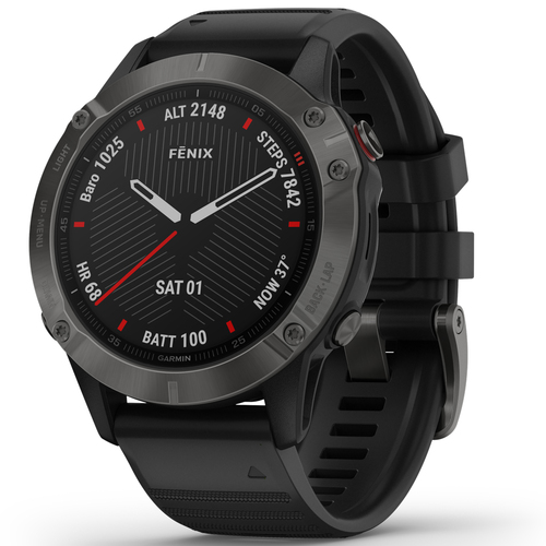 Garmin fenix 6 Sapphire Multisport GPS Smartwatch Carbon Gray DLC with Black Band