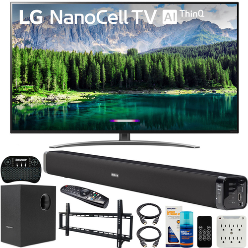 LG 65` 4K HDR Smart LED NanoCell TV (2019) Bundle with Deco Gear Soundbar & more