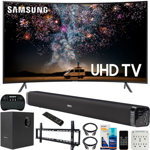 Samsung 65` RU7300 4K UHD Smart Curved LED TV (2019) Bundle w/ Soundbar +More