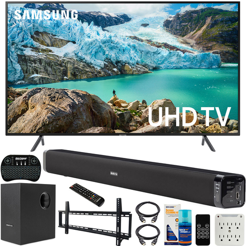 Samsung 65` RU7100 LED Smart 4K UHD TV (2019) Bundle with Deco Soundbar + More
