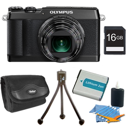 Olympus SH-1 16MP HD 1080p 24x Opt Zoom Digital Camera Black 16 GB Kit