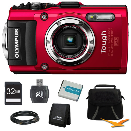 Olympus TG-3 16MP 1080p HD Shockproof Waterproof Digital Camera Red Ultimate Kit