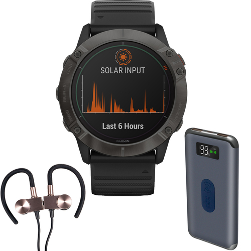 Garmin fenix 6X Pro Solar Multisport GPS Smartwatch with Wireless Earbuds & More Kit