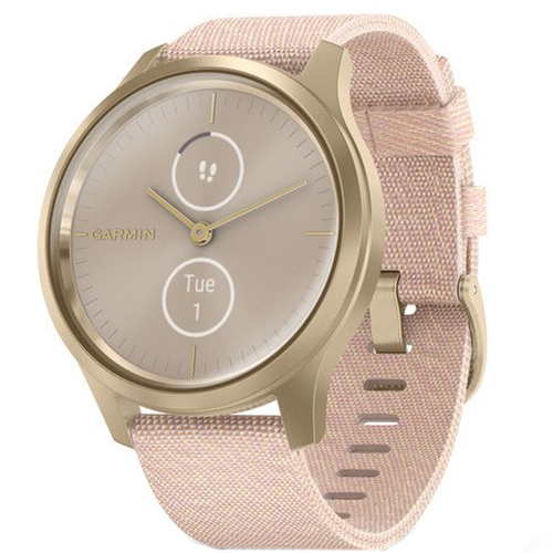 Garmin Vivomove Style Light Gold Aluminum Case Blush Pink Woven Nylon Band Smartwatch
