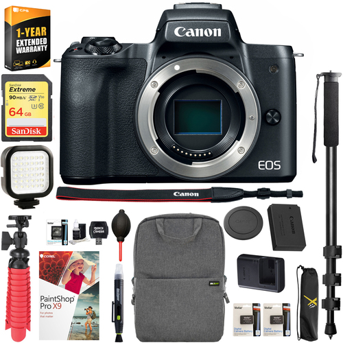 Canon EOS M50 Mirrorless Digital Camera (Body) w/ Backpack Monopod 64GB Card Bundle