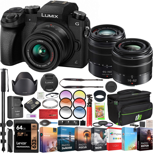 Panasonic LUMIX G7 4K Digital Mirrorless Camera 2 Lens 14-42mm + 45-150mm Bundle