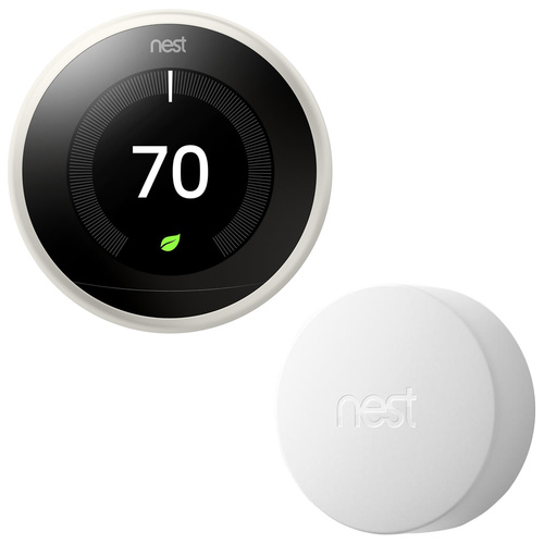 Google Nest Learning Thermostat (3rd Generation, White) w/ Nest Temperature Sensor Bundle