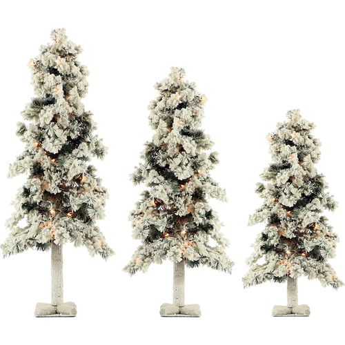 Fraser Hill Set of 3 Snowy Alpine Trees with Clear Lights - FFSA000-1SN/SET3