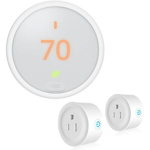 Google Nest Thermostat E (White) T4000ES with Deco Gear 2-Pack Wi-Fi Smart Plug
