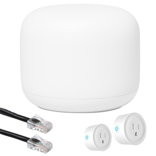 Google Nest Wi-Fi Router - 1-pack (GA00595-US) with 2-Pack WiFi Smart Plug & Ethernet Cable