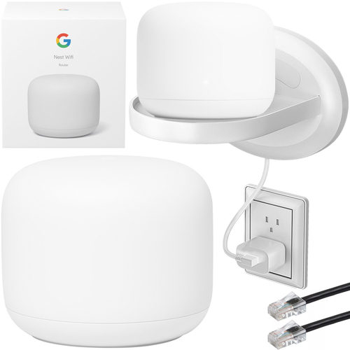 Google Nest Wifi Router Dual-Band Mesh GA00595-US Snow + Home Shelf Outlet Stand Bundle