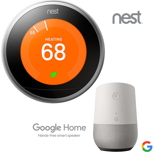 Google Nest Learning Thermostat (3rd Gen, Stainless Steel) with Google Home Smart Speaker