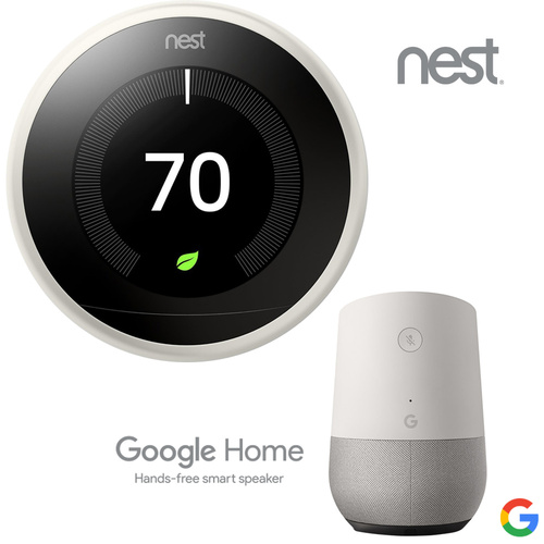Google Nest Learning Thermostat (3rd Generation, White) with Google Home Smart Speaker
