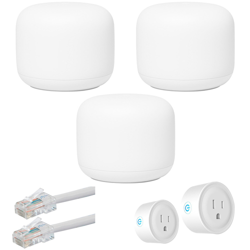 Google Nest Wifi Router and 2 Points S1 + 2x C1, Mist (3PK) with Accessories Bundle