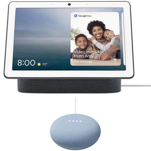 Google Nest Hub Max with Built-in Google Assistant, Charcoal Bundle w/ Google Home Mini