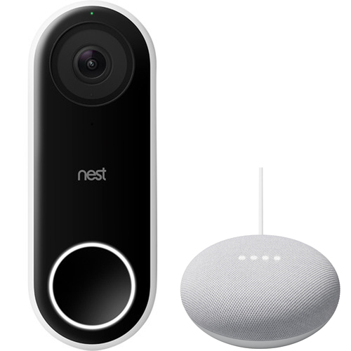 Google Nest Hello Smart Wi-Fi Video Doorbell NC5100US w/ Google Home Mini Smart Speaker