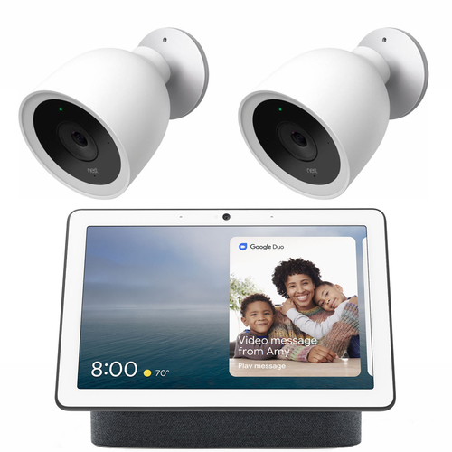 Google Nest IQ Wired Outdoor Security Camera | 2 Pack w/ Google Nest Hub Max (Charcoal)