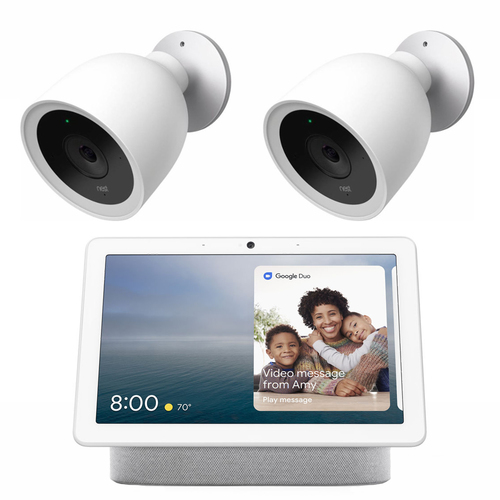 Google Nest IQ Wired Outdoor Security Camera | 2 Pack w/ Google Nest Hub Max (Chalk) 