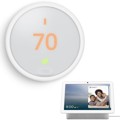 Google Nest Thermostat E (White) T4000ES with Google Nest Hub Max - Chalk
