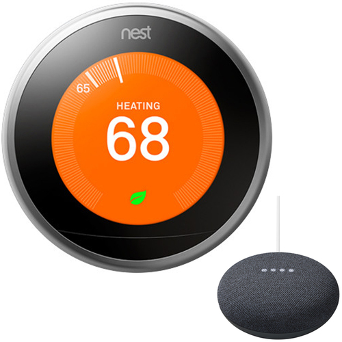 Google Nest Learning Thermostat 3rd Generation Stainless Steel + New Mini Promo Bundles