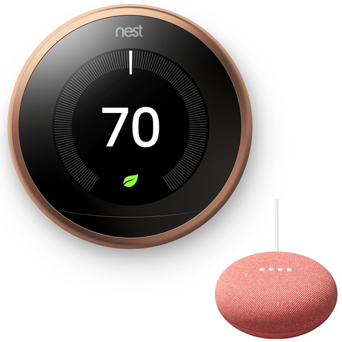 Google Nest Learning Thermostat 3rd Generation Copper + Mini Smart Speaker