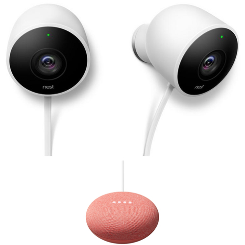 Google Nest Wired Outdoor Security Standard Surveillance (2-Pack) Bundle w/ Google Home Mini