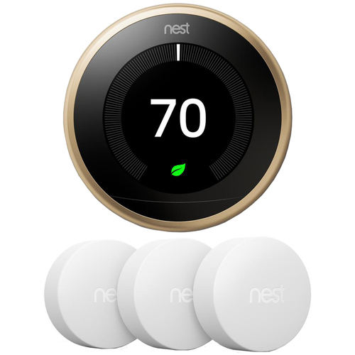 Google Nest Learning Thermostat 3rd Gen, Brass w 3x Temperature Sensor