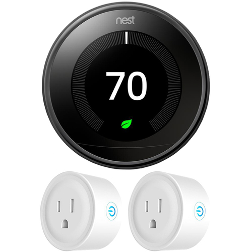 Google Nest Learning Thermostat 3rd Gen, Mirror Black Bundle w/ 2x Deco Gear WiFi Smart Plug