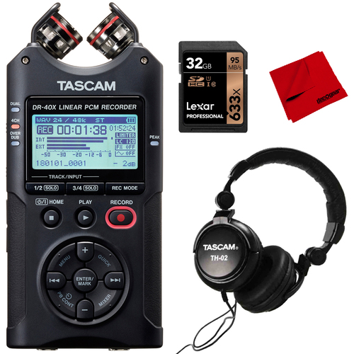 Tascam Portable Four-Track Digital Audio Recorder (DR40X) with Accessories Bundle