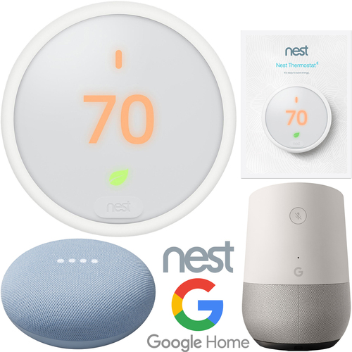 Google Nest Thermostat E T4000ES + Google Home Smart Speaker + Google Nest Mini - 2nd Gen