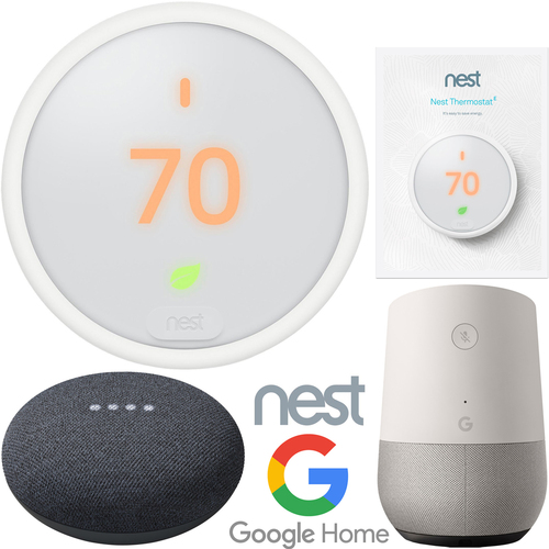 Google Nest Thermostat E T4000ES + Google Home Smart Speaker + Google Nest Mini - 2nd Gen
