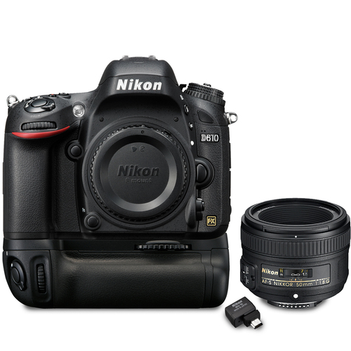 Nikon D610 DSLR Camera with 50mm f/1.8G Lens + Wireless Mobile Adapter & Battery Pack 