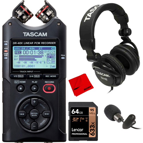 Tascam DR40X Portable Digital Recorder & USB Audio Interface w/ TH-02 Headphones Bundle