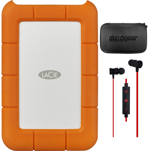 LaCie 2TB Rugged USB-C and USB 3.0 External Hard Drive w/ Hard Case + Earbud Headphone