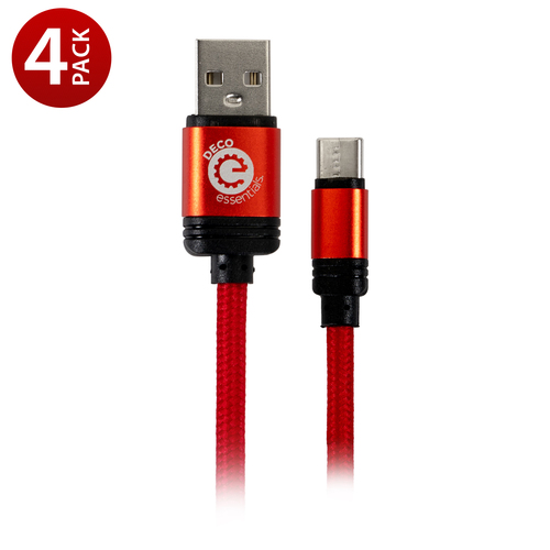 Deco Essentials 6FT USB Type-C Charge & Sync Cable | Transfer Speeds Up to 480Mbps (4-Pack)