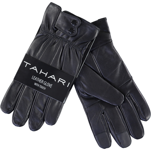 Tahari Insulated Snap Lambskin Leather Gloves with Screen-Touch Technology - (Black)(M)