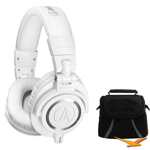 Audio-Technica ATH-M50X Professional Studio Headphones (White) Deluxe Bundle