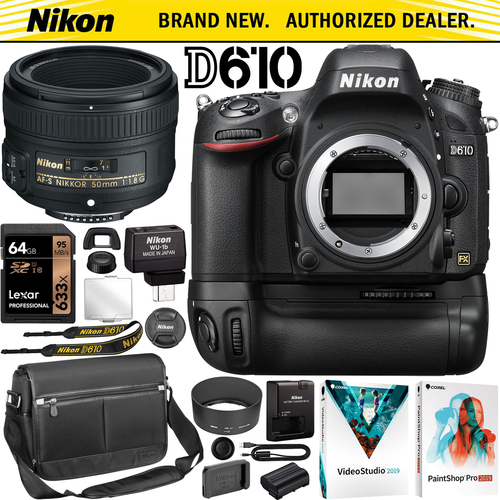 Nikon D610 Full-Frame DSLR Camera Digital SLR 50mm F1.8G Lens Battery Grip Kit