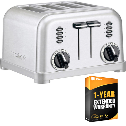 Cuisinart 4-Slice Metal Classic Toaster Brushed Steel + 1 Year Extended Warranty