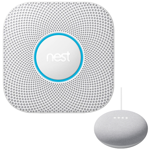 Google Nest Protect Wired Smoke & Carbon Alarm 2nd Gen. + Smart Speaker Chalk
