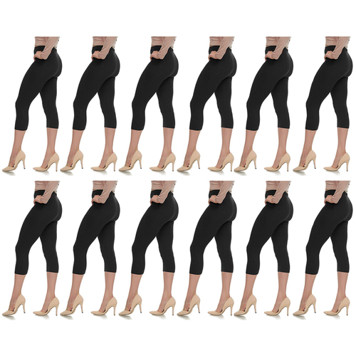Be Free Women's Seamless Capri Leggings (12-Pack)(Black) - One Size