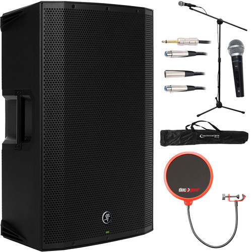 Mackie Thump15A 1300W 15` Loudspeaker with Tripod Kit and Deco Gear Pop Filter Bundle
