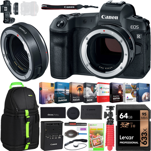 Canon EOS R Mirrorless Digital Camera + Mount Adapter EF-EOS R + 64GB Card + Backpack