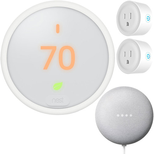 Google Nest Thermostat E T4000ES + Google Nest Mini 2nd Gen Speaker + Deco Smart Plug Bundle