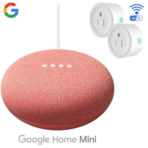 Google Nest Home Mini 2nd Gen Speaker (Coral) with Deco Gear 2-Pack Wi-Fi Smart Plug